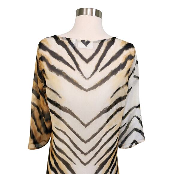 Chicos Womens Sheer Tunic Blouse Size Small Tiger Animal Print Old Money - Picture 5 of 9
